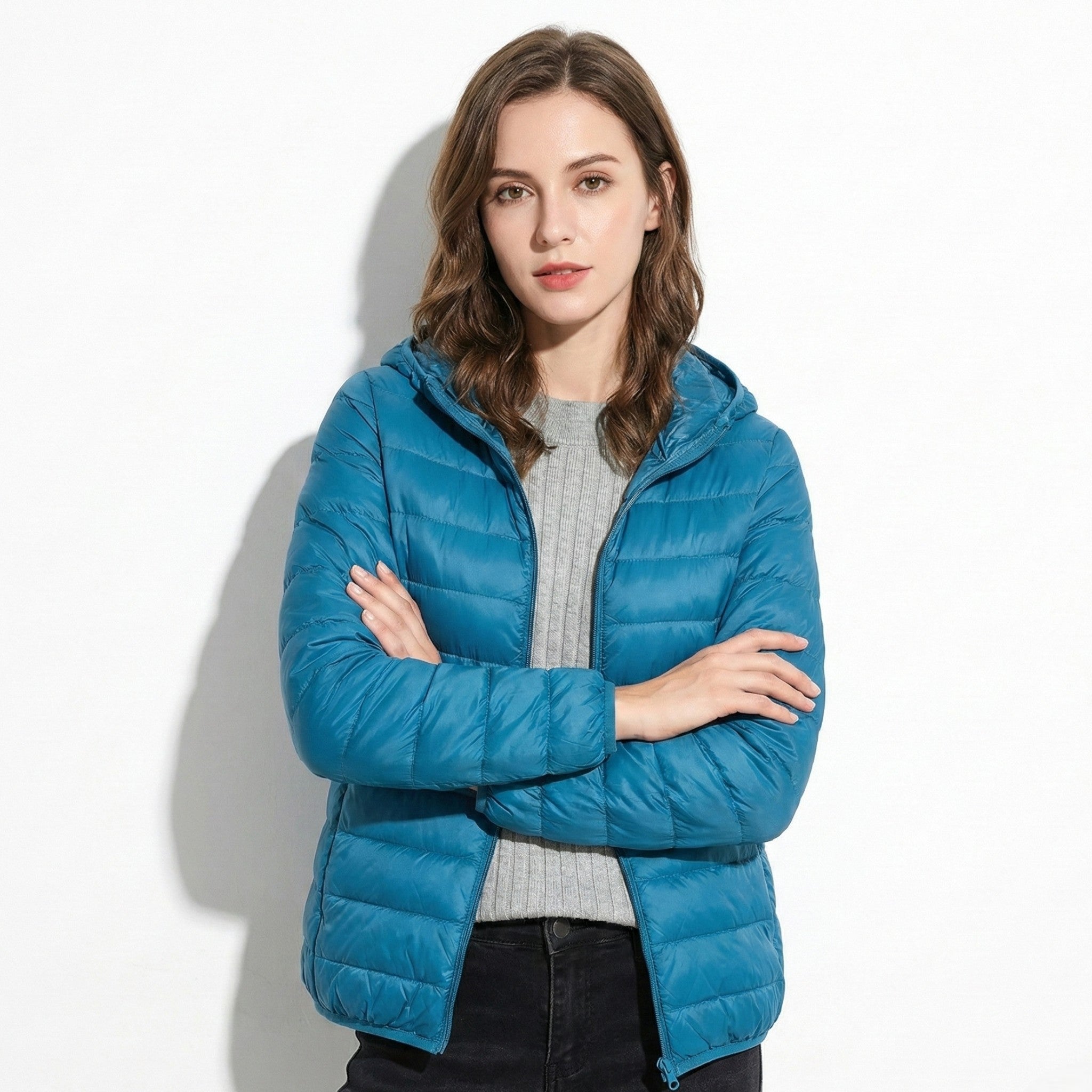 Kobieca Ciepła Kurtka Puchowa z Kapturem