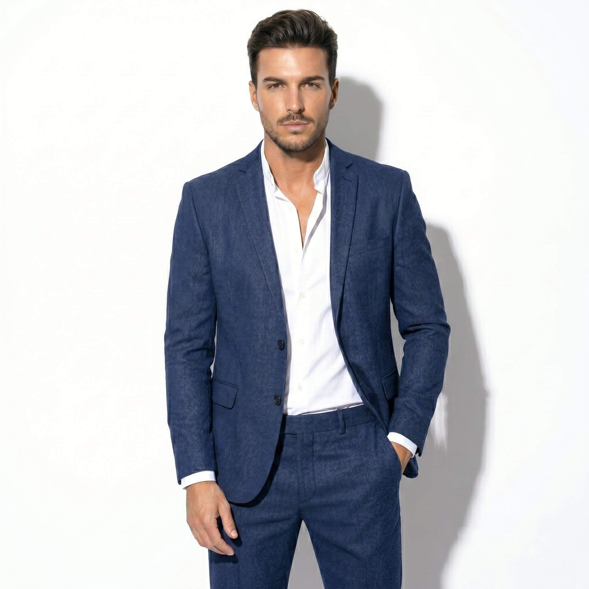 George - Męski Slim Fit Dwuczęściowy Garnitur Ślubny
