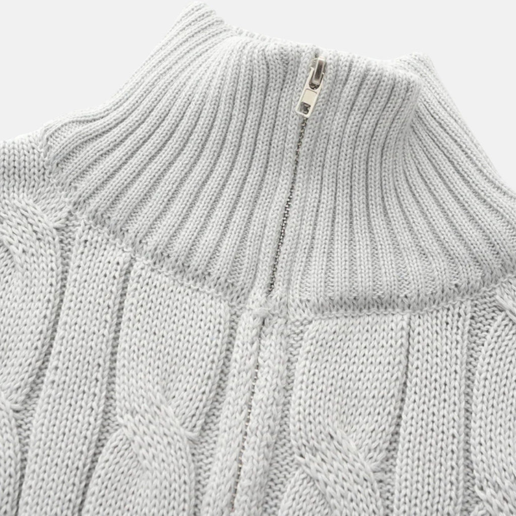 Lior – Męski sweter z bawełny z warkoczem i zamkiem błyskawicznym