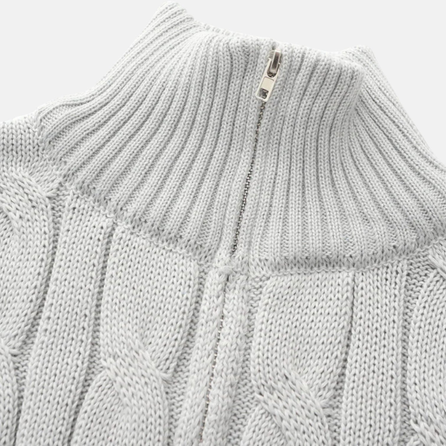 Lior – Męski sweter z bawełny z warkoczem i zamkiem błyskawicznym