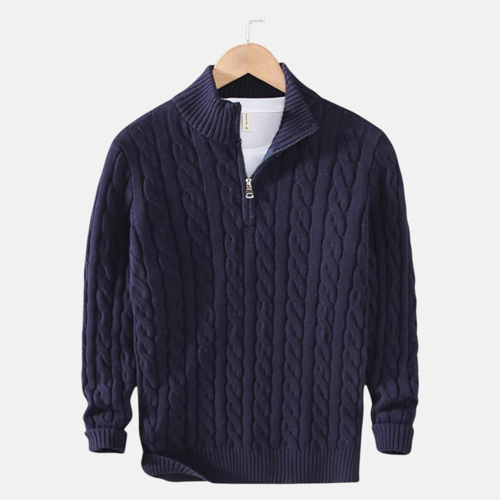 Lior – Męski sweter z bawełny z warkoczem i zamkiem błyskawicznym