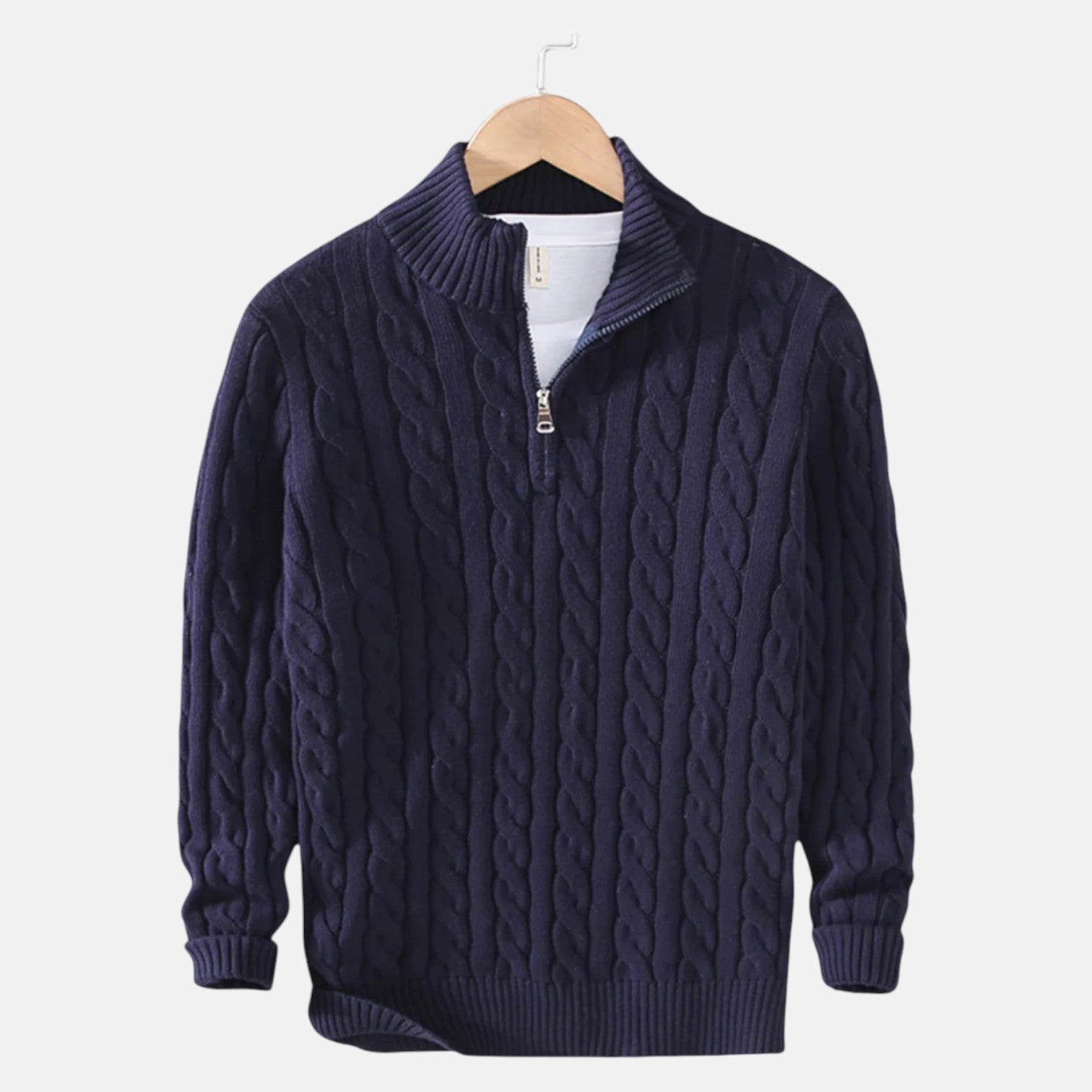 Lior – Męski sweter z bawełny z warkoczem i zamkiem błyskawicznym