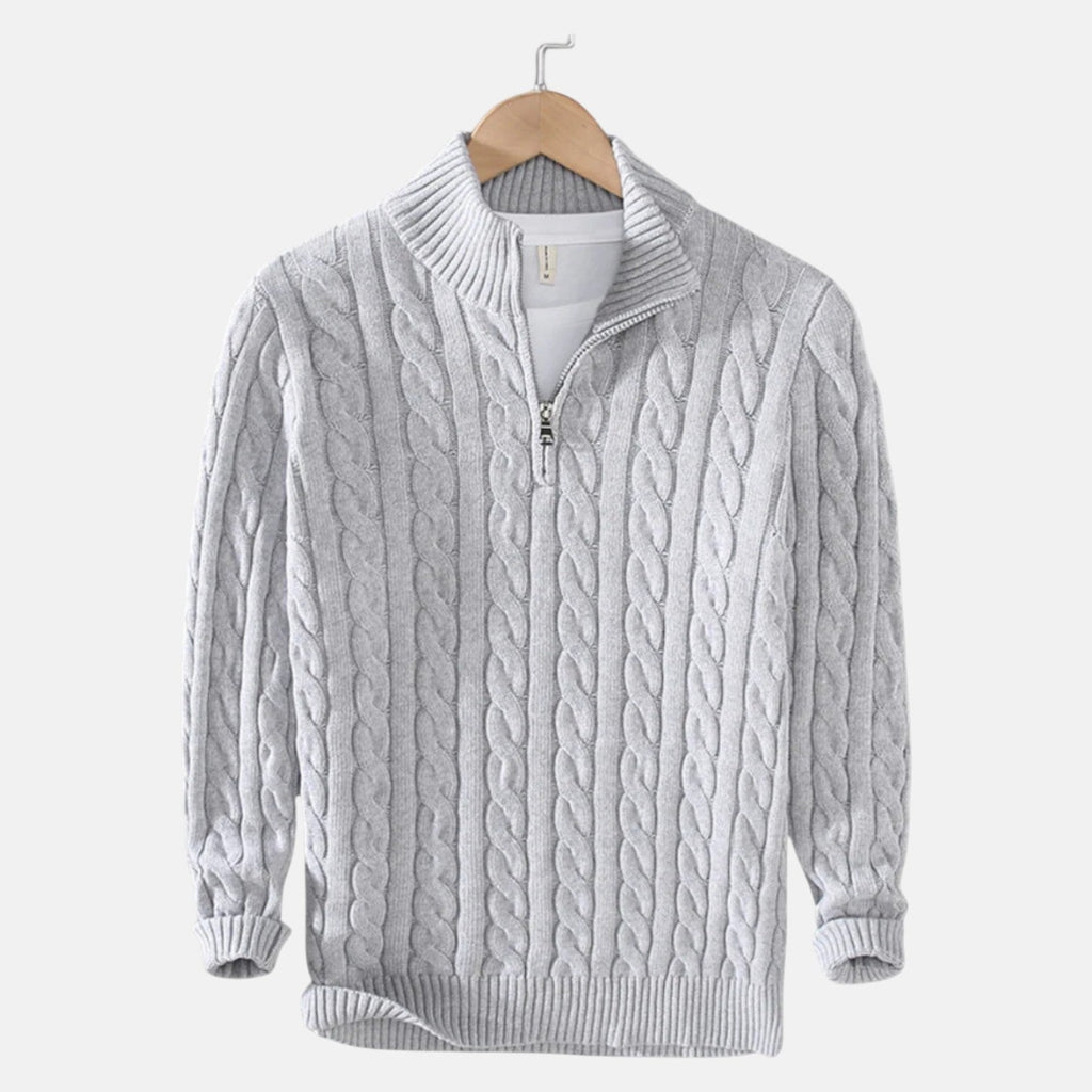 Lior – Męski sweter z bawełny z warkoczem i zamkiem błyskawicznym