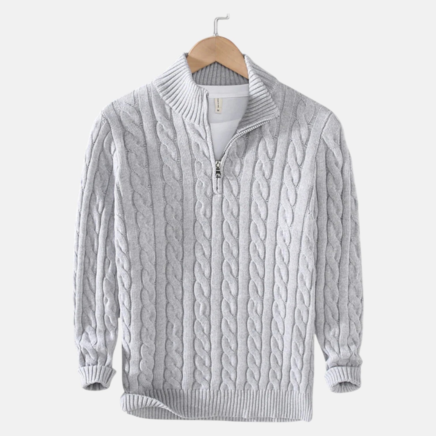 Lior – Męski sweter z bawełny z warkoczem i zamkiem błyskawicznym